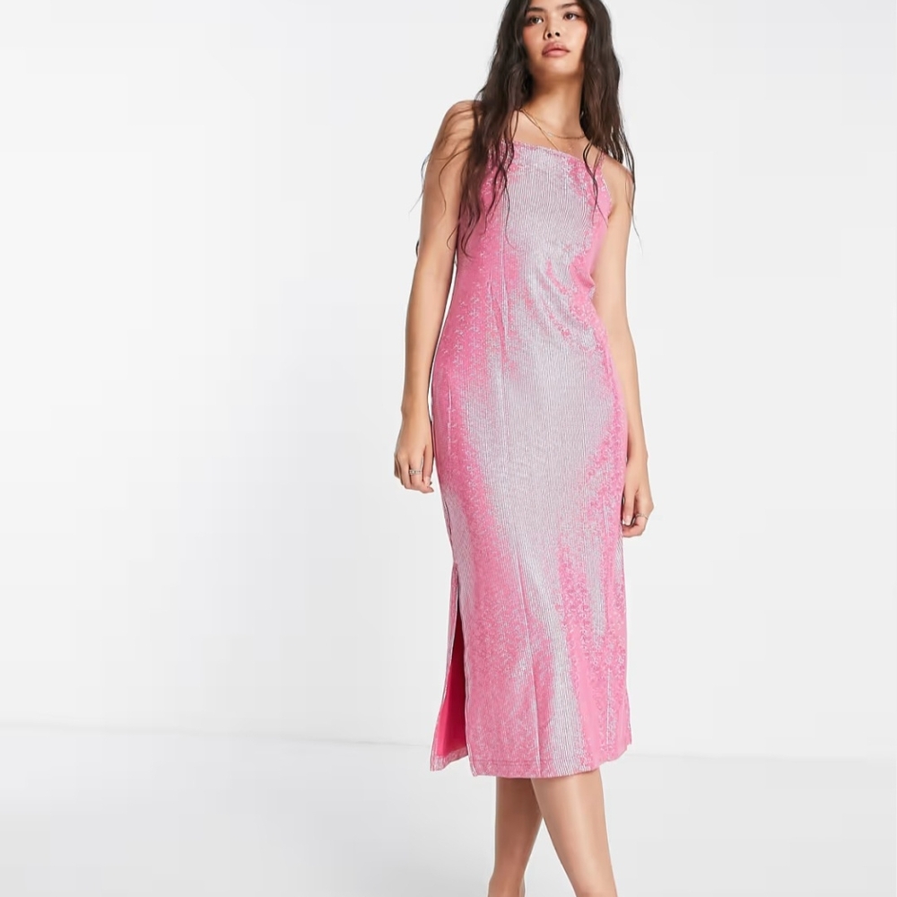 Monki Pink and Silver Shimmer Midi Dress